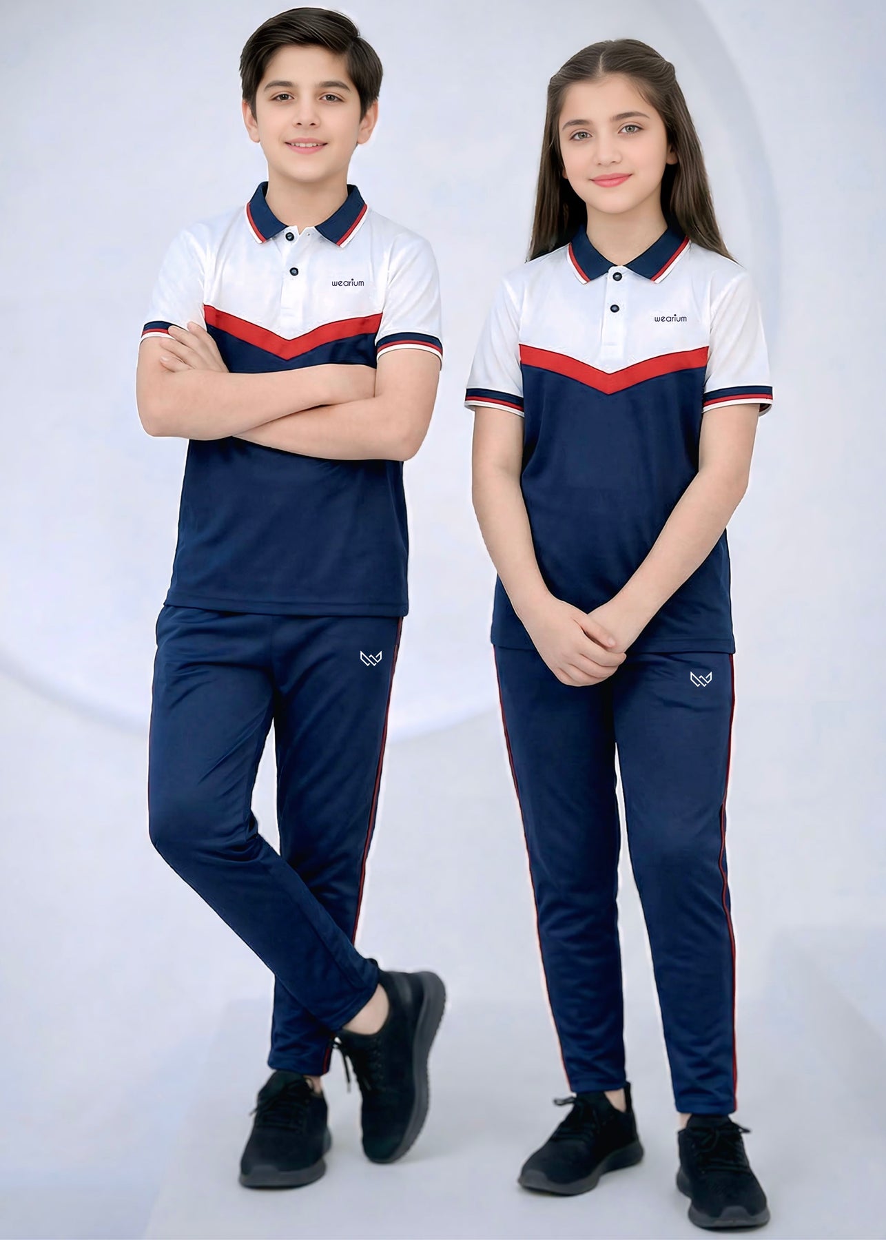 Red Accent Polo - Kids Dri-Fit Tracksuit