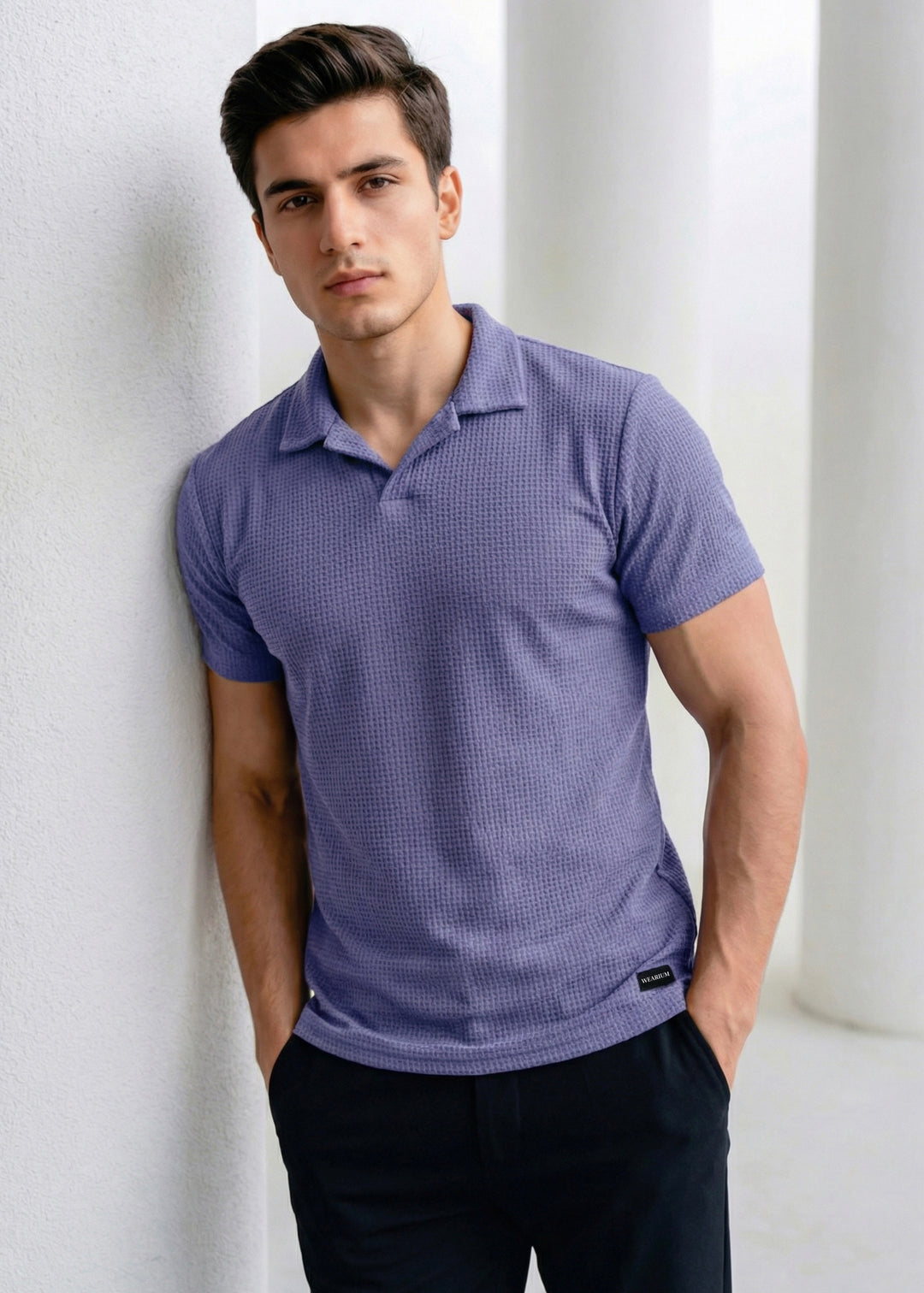 Imported Waffle Weave - Zinc Polo