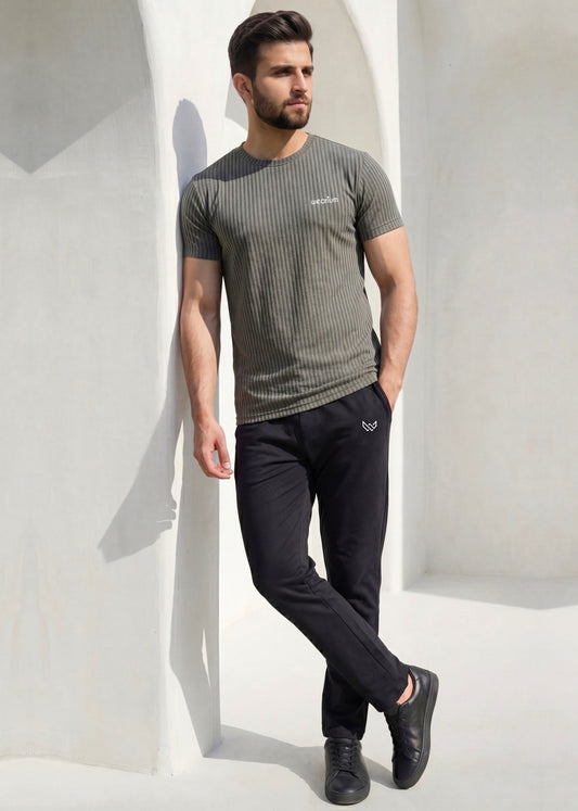 Imported Rib‑Line Stretch - Charcoal Tracksuit