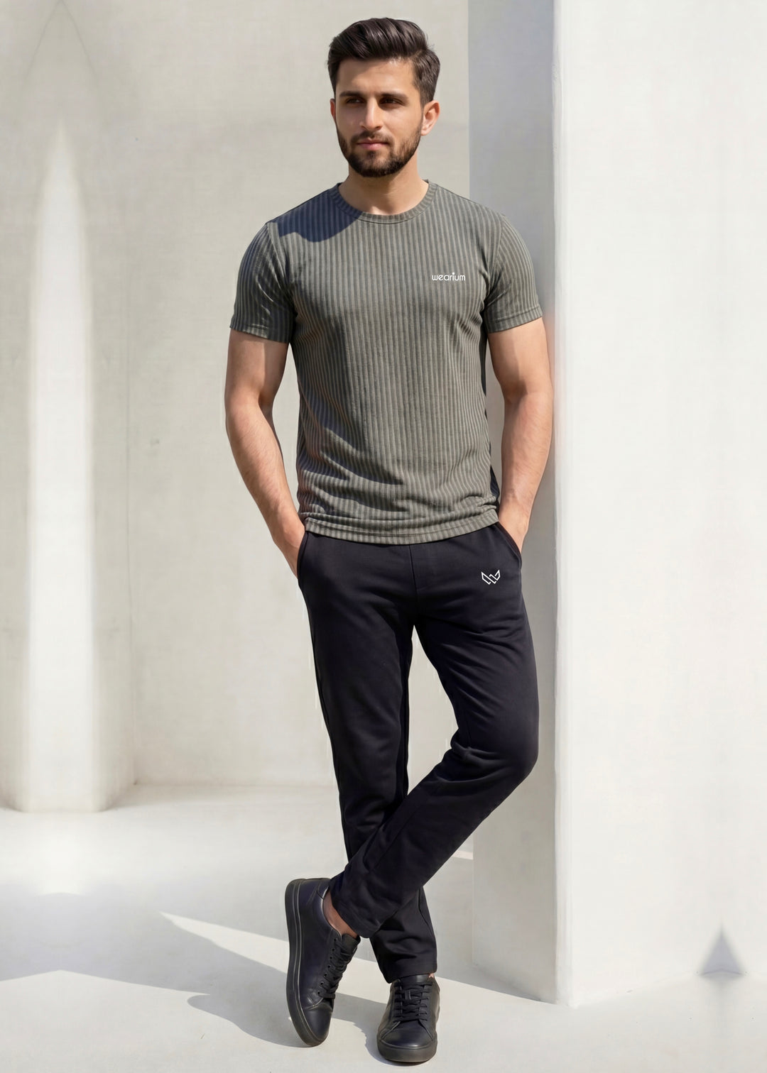 Imported Rib‑Line Stretch - Charcoal Tracksuit