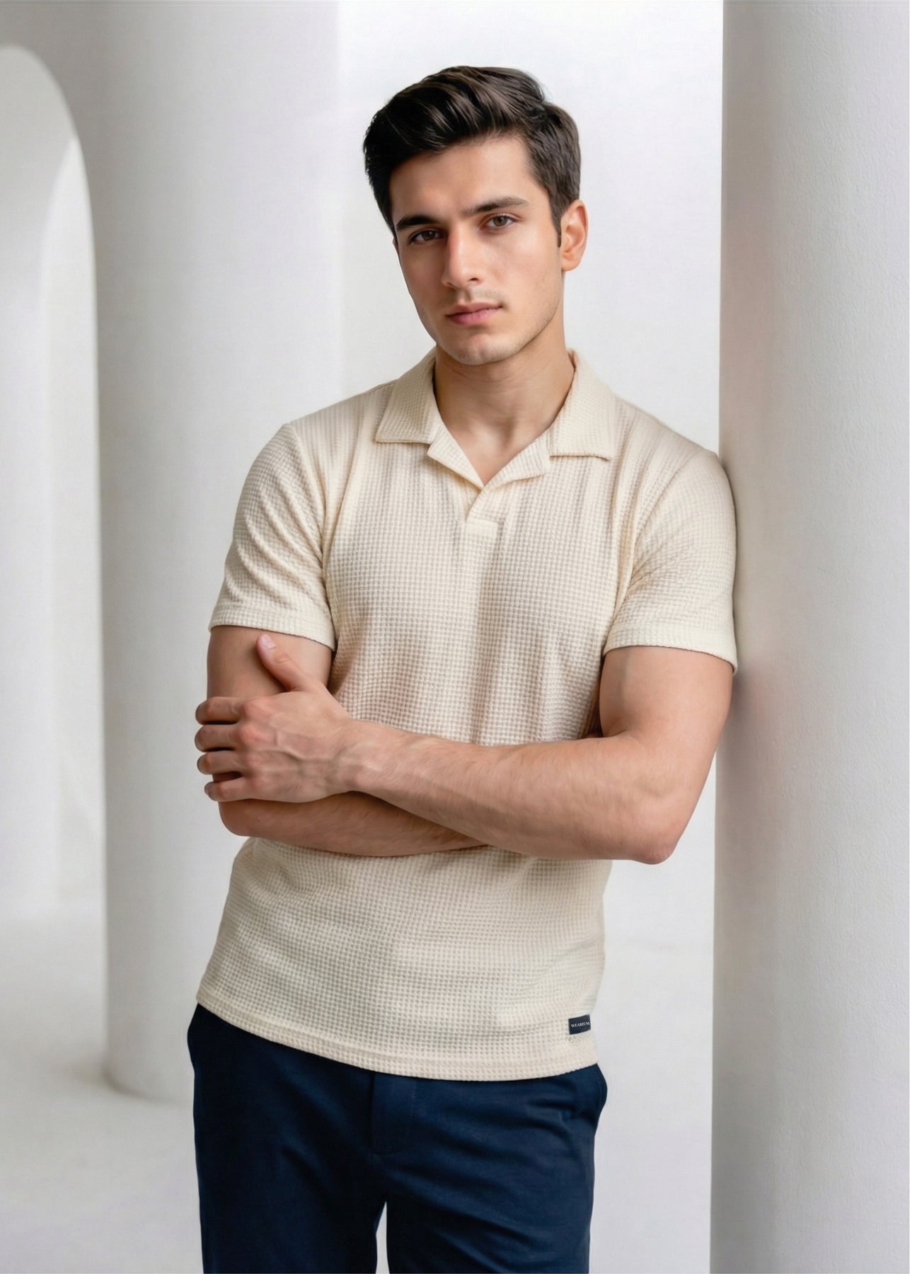 Imported Waffle Weave - Beige PoloImported Waffle Weave - Beige Polo