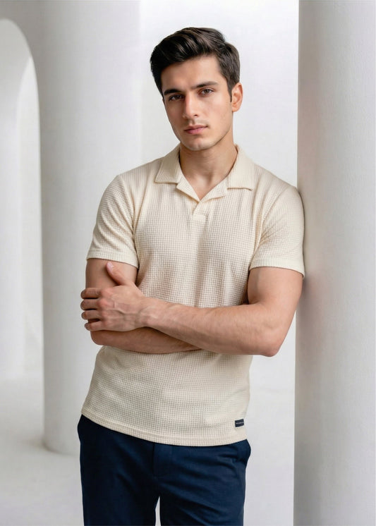 Imported Waffle Weave - Beige PoloImported Waffle Weave - Beige Polo
