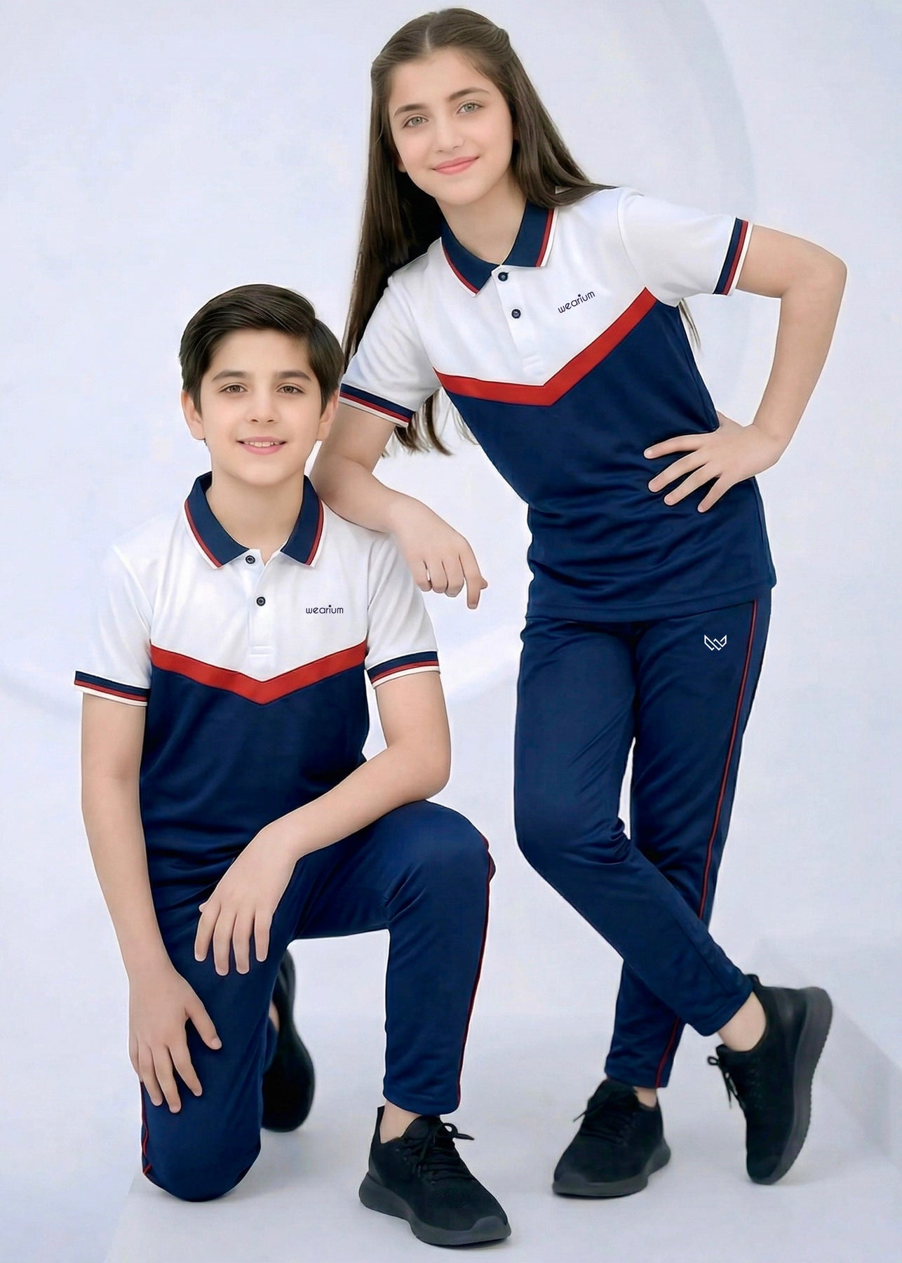 Red Accent Polo - Kids Dri-Fit Tracksuit