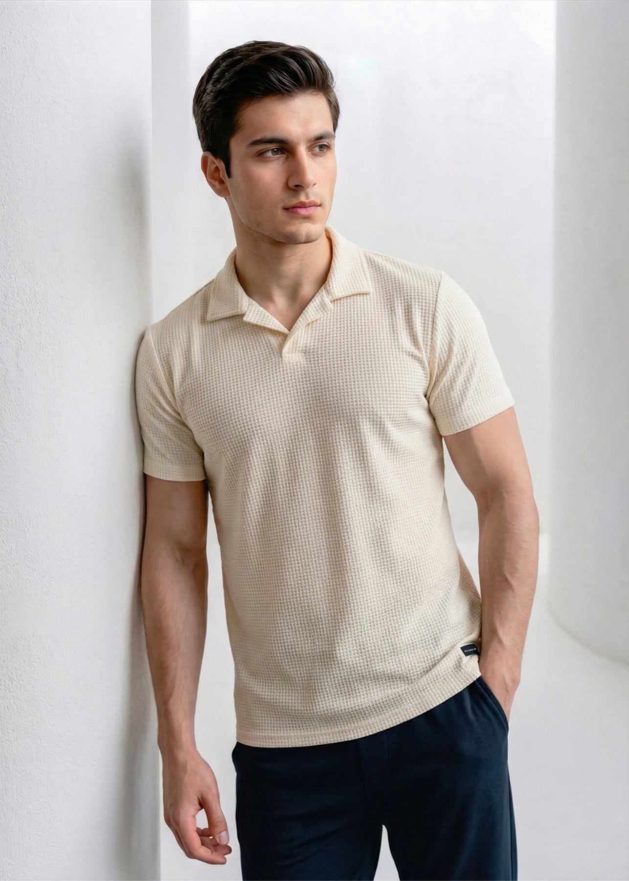 Imported Waffle Weave - Beige PoloImported Waffle Weave - Beige Polo