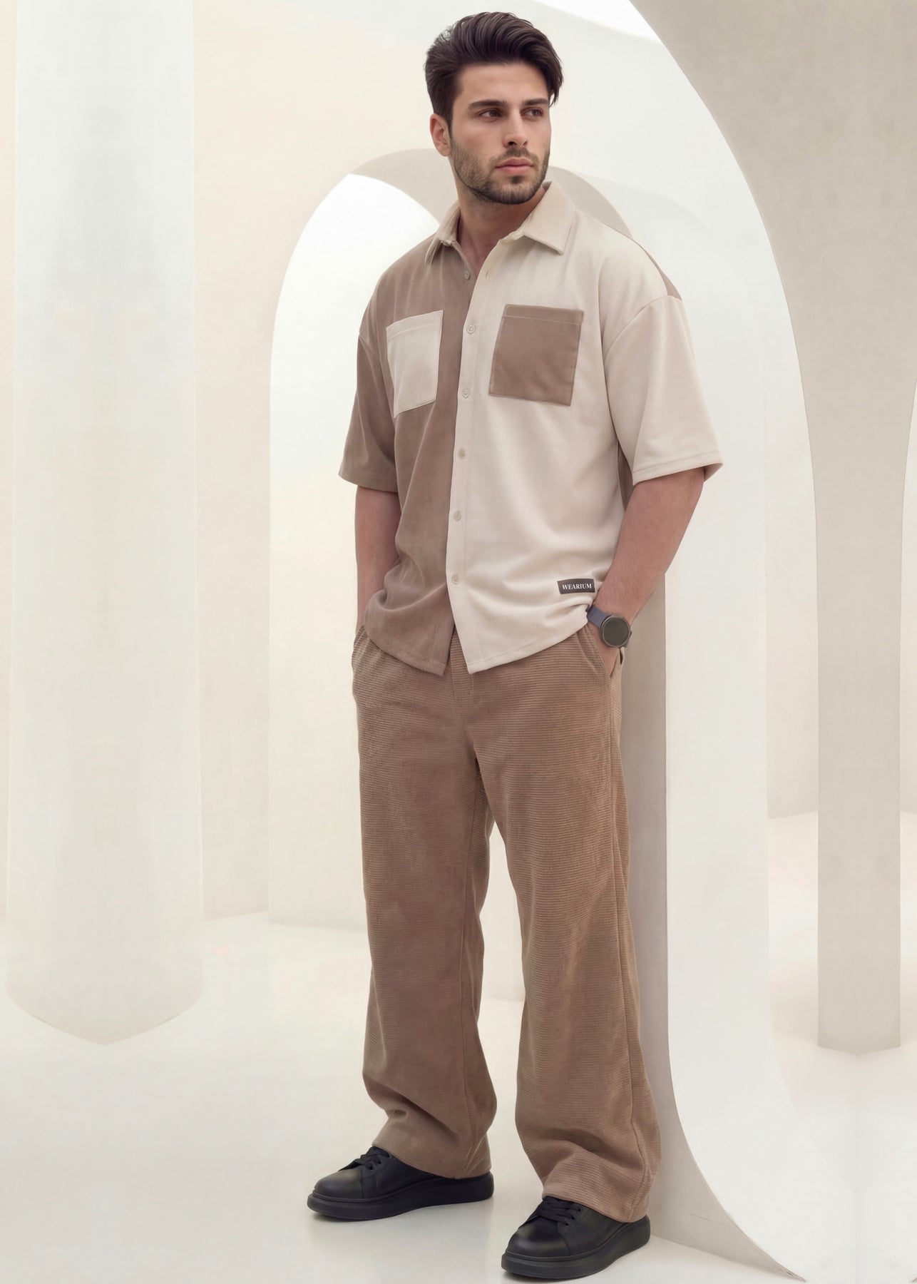 Dune Split - Khaki/Black Premium Safari Suit