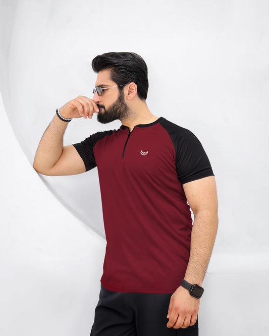 Velocity Zip Tee - Maroon/Black